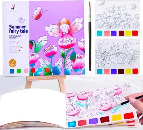 Miniatura 8 de JUNQIU Juego de 3 Sets de Pintura de Acuarela para Niños, Libros de Pintar con Agua, Libro de Pintura de Acuarela de Bolsillo, Artes y Manualidades