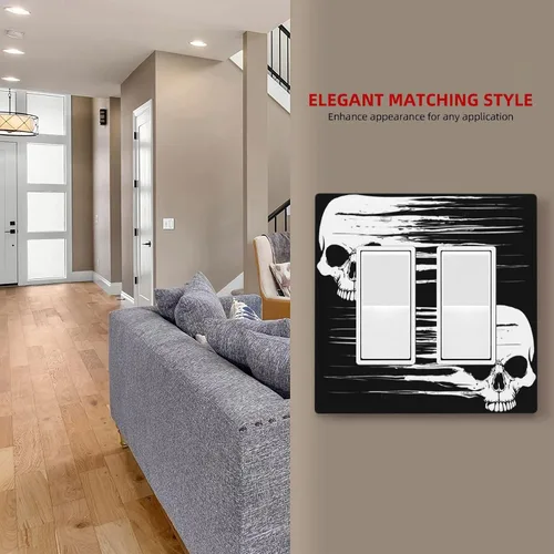 Miniatura 6 de Cubierta de placa de interruptor de luz doble basculante de esqueleto de calavera blanca y negra para decoración de pared para el hogar, dormitorio