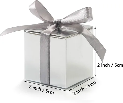Miniatura 5 de KPOSIYA Paquete de 70 cajas de regalo de 2 x 2 x 2 pulgadas, cajas de regalo plateadas con cintas para decoración de bodas, baby shower, suministros