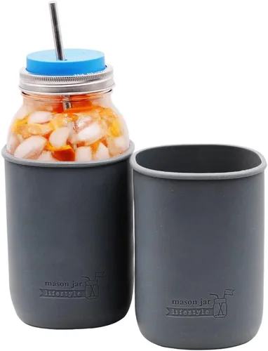 Miniatura 4 de Paquete de 2 fundas de silicona de medio galón gris carbón de 64 onzas para proteger tarros Mason Mason Jar Lifestyle