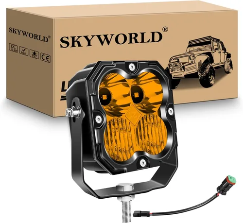 SKYWORLD Luz LED Cuadrada Tipo Pod de 4.3 pulgadas, 30W 2500 LM, Luz Antiniebla de Conducción Todoterreno para Carro 4x4 Camión UTE ATV Barco