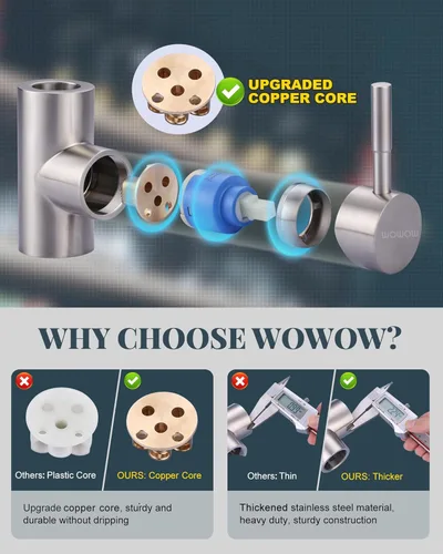 Miniatura 9 de WOWOW Grifo de cocina con rociador, grifo de fregadero de cocina, acero inoxidable SUS 304, grifo de cocina de níquel cepillado de arco alto