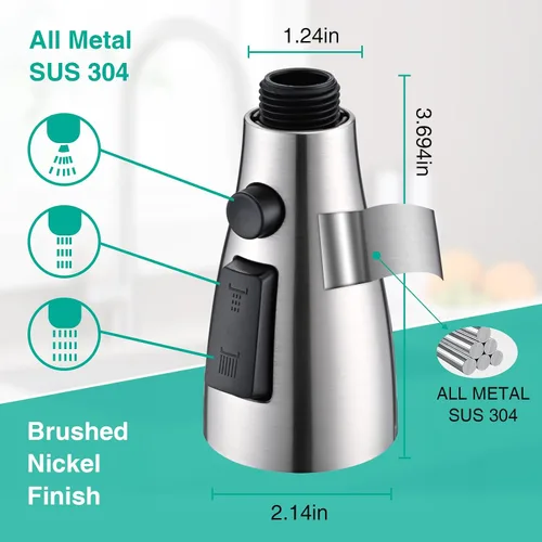 Miniatura 2 de Reemplazo de cabezal de grifo de cocina de metal, cabezal rociador desplegable de 3 funciones para grifo de cocina, boquilla rociadora de fregadero