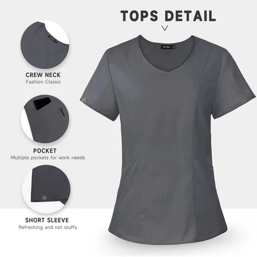 Miniatura 15 de niaahinn Conjunto de uniformes médicos para mujer, uniformes de enfermería, cuello en V clásico y pantalones quirúrgicos para correr
