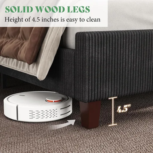 Miniatura 7 de AMERLIFE Base de cama tapizada tamaño Queen con cabecera de 50.8 pulgadas de alto, cama de plataforma con respaldo de alas con patas de madera