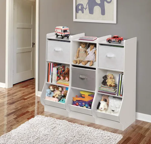 Miniatura 5 de Badger Basket Rincón de almacenamiento vertical para niños y libros con cesta de tela reversible, color blanco