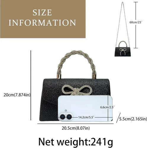 Miniatura 5 de Bolso de noche para mujer, embrague de lazo brillante, bolso formal de embrague de diamantes de imitación de boda adecuado para fiestas