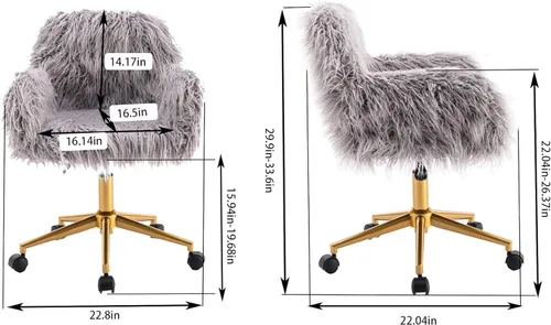 Miniatura 3 de KCC Silla de escritorio de oficina esponjosa, silla giratoria moderna de pelo sintético con ruedas, sillas de acento suaves, cómodas, elegantes