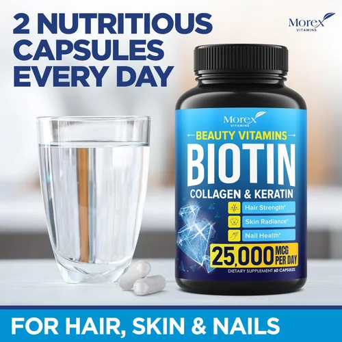 Miniatura 6 de Biotin - Suplemento de queratina de colágeno con ácido hialurónico, 25,000 mcg de vitaminas para el crecimiento del cabello para hombres y mujeres