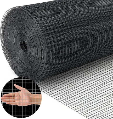 Land Guard 48 pulgadas × 100 pies de malla metálica de calibre 19 recubierta de vinilo negro, malla metálica negra de PVC de 1/2 pulgada, malla de