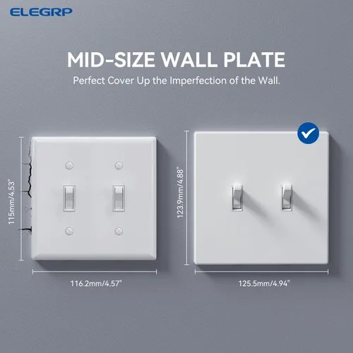 Miniatura 4 de ELEGRP Placas de pared de palanca de 2 segmentos sin tornillos, cubierta de placa frontal termoplástica irrompible de tamaño mediano para Blanco mate