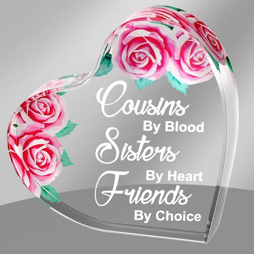 Tuanse Regalos para primas para mujeres, regalos de cumpleaños, recuerdo de corazón acrílico, primos, por Blood Sisters por Heart Friends, por