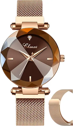 MASTOP Reloj de pulsera de pulsera de acero inoxidable con correa magnética de cara de cristal para mujer