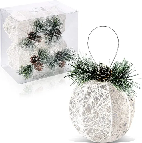 Adornos de bola de Navidad, juego de 4 piezas de hilo de ratán de piña blanca, adorno de árbol de Navidad, árboles de Navidad, decoración de fiesta