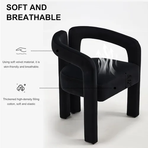 Miniatura 7 de Modern Velvet Dining Chairs Set of 1, Mid Century Modern Upholstered Accent Chair with Curved Backrest and Armrests, Round Thick Cushion Kitchen