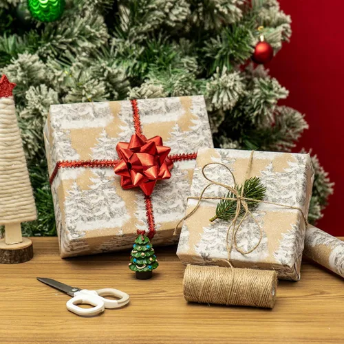 Miniatura 4 de RUSPEPA - Papel de envolver de Navidad, rollo jumbo de papel kraft – diseño de árbol de Navidad blanco para envolver regalos navideños – 24 pulgadas