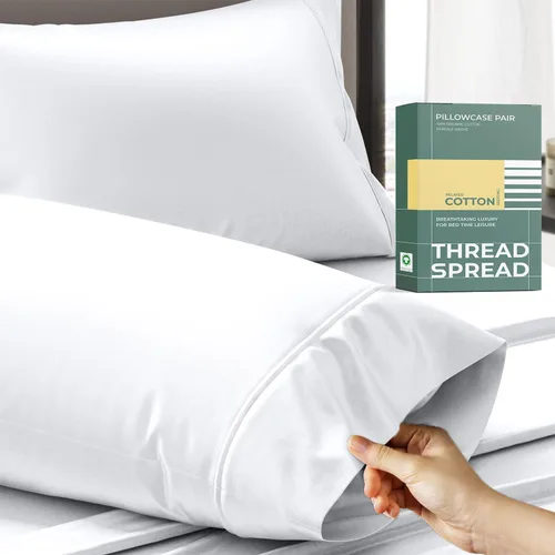 Miniatura 15 de THREAD SPREAD Juego de 2 fundas de almohada 100% de algodón orgánico tamaño reina/estándar - Funda de almohada de percal de algodón orgánico ultra