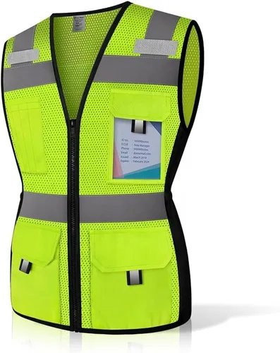Chaleco de Seguridad para Mujeres con 11 Bolsillos y Cremallera, Chaleco de Trabajo Reflectante de Malla de Alta Visibilidad para Mujeres Amarillo