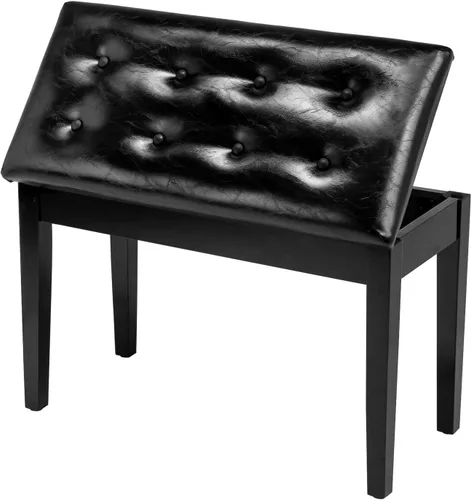 Bonnlo - Banco de piano doble/dúo de madera con almacenamiento y cojín grueso, banco de piano acolchado de piel sintética para artista, asiento de
