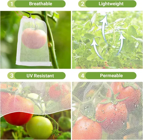 Miniatura 3 de Bolsas de cobertura de frutas contra pájaros, 25 bolsas de malla de protección de frutas de 4 x 6 pulgadas con cuerda, red para árboles frutales