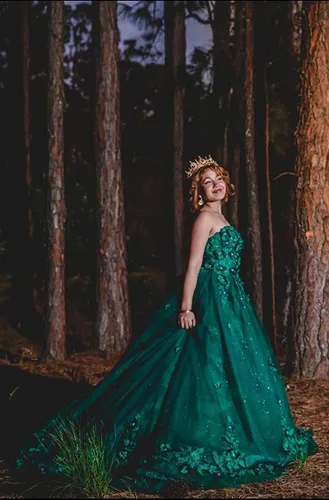 Miniatura 4 de Zhangyo Vestidos de quinceañera con apliques de encaje con tren, vestido de baile hinchado para mujer, sin tirantes, flores 3D, vestido de fiesta