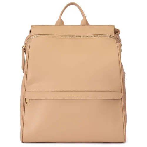 Miniatura 16 de MIA + SOPHIA Mochila de cuero para pañales con puerto de carga USB, cambiador, correas para cochecito y portabotellas (Marrón Mia)