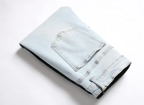Miniatura 5 de LONGBIDA Pantalones de mezclilla ajustados para hombre con diseño de retazos elásticos de moda