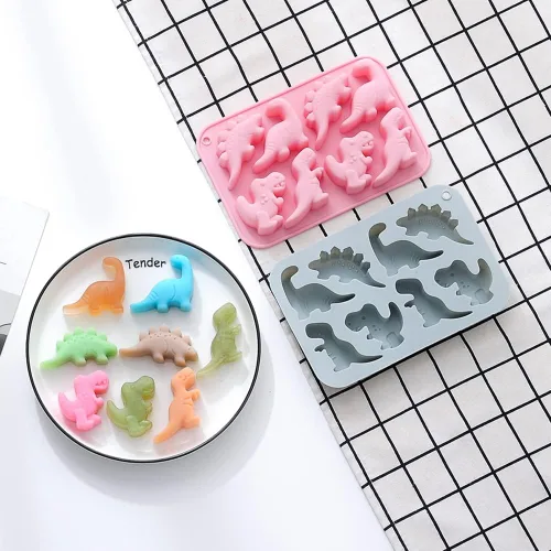 Miniatura 8 de Paquete de 2 moldes de silicona de dinosaurio 3D con temática de dinosaurio para hornear, herramienta de horneado para pastel de chocolate, postre