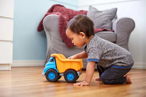 Miniatura 3 de Green Toys Camión volquete, azul/naranja, juego de simulación, habilidades motoras, vehículo de juguete para niños. Sin BPA, ftalatos, PVC, apto