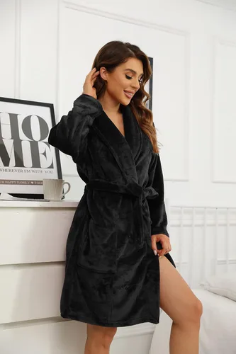 Miniatura 4 de U2SKIIN Women Fleece Robe, Short Cozy Plush Robes for Womens Soft Shawl Collar Warm Spa Bathrobe