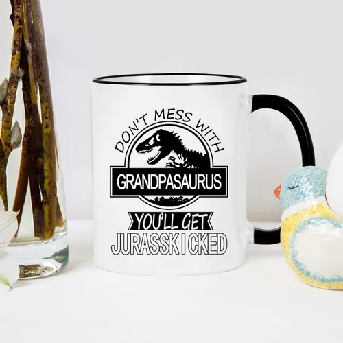 Miniatura 5 de Taza con texto en inglés «Don't Mess With Grandpasaurus You'll Get Jurasskicked», regalos de cumpleaños para el día del padre para el abuelo