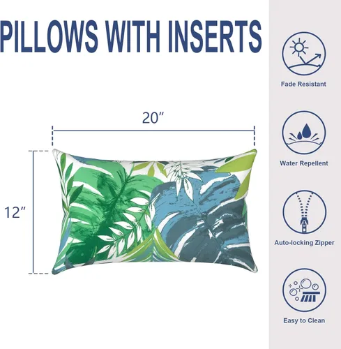 Miniatura 680 de Juego de 2 almohadas para exteriores de 16 x 16 pulgadas, repelentes al agua con interiores, para muebles de patio, hogar, jardín, geometría bohemia