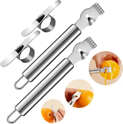Mudder 4 piezas de rallador de limón, pelador de naranja de acero inoxidable para cócteles, pelador de torsión de limón con cuchillo de canal,