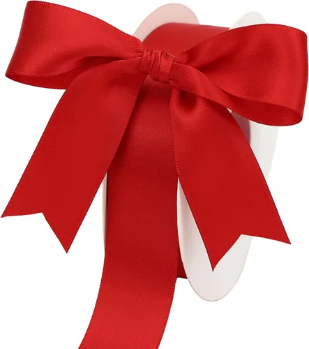 Cinta de satén roja de doble cara, 1 pulgada x 25 yardas, rollo individual para envolver regalos, lazos, manualidades y decoración de bodas Rojo