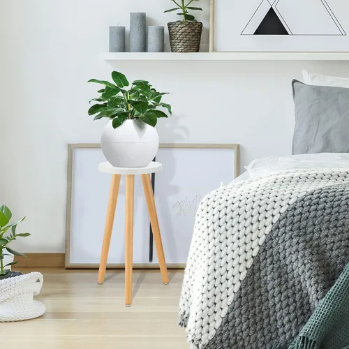 Miniatura 4 de A2 - Soporte alto para plantas de interior, mesa auxiliar redonda de madera con soporte para macetas, decoración moderna del hogar