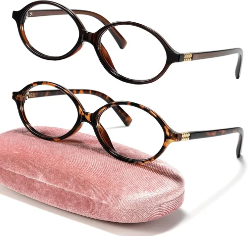 Miniatura 15 de Slocyclub - Lentes de bloqueo de luz azul de moda ovaladas para mujeres y hombres, anteojos vintage con armazón pequeño ovalado retro, Whiskey