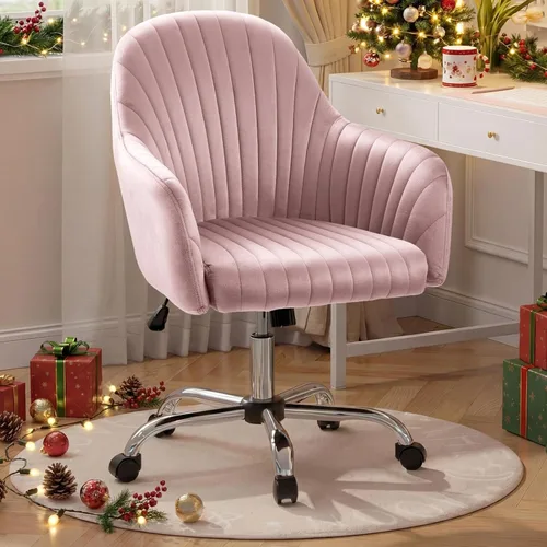 Miniatura 8 de Warmiehomy Silla de escritorio, silla de oficina de terciopelo para oficina en casa, cómoda silla de tocador, bonita silla de maquillaje para niña