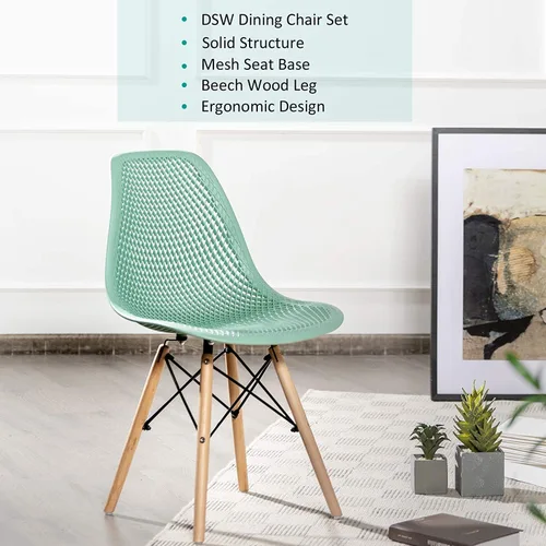 Miniatura 6 de LDAILY Moccha - Juego de 4 sillas de comedor DSW, sillas laterales de PP con patas de madera de haya y diseño de malla, sillas laterales modernas