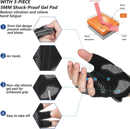Miniatura 2 de MOREOK Guantes de ciclismo para hombresmujeres-almohadilla de gel de 0.197 in Guantes de ciclismo de medio dedo para ciclismo, levantamiento