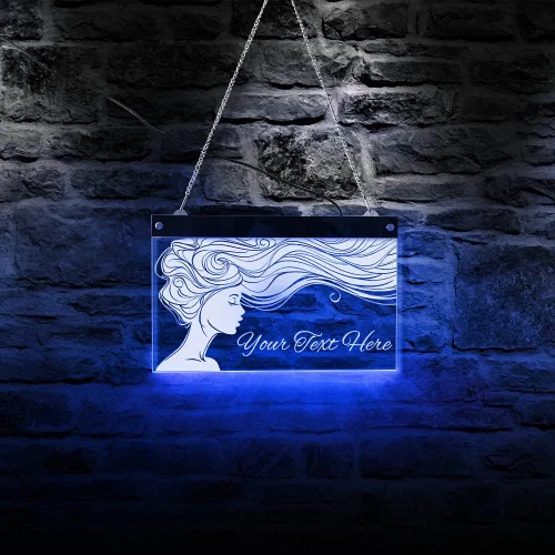 Miniatura 8 de The Geeky Days Señora de pelo largo salón de belleza peluquería LED personalizado multicolor cambiante luz pared signo Rmote control iluminado