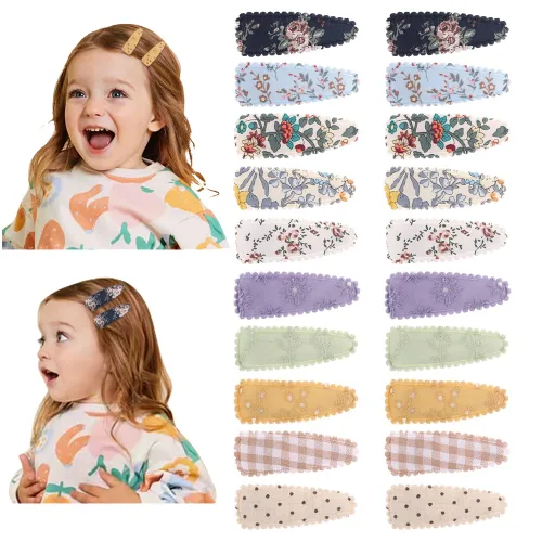 Miniatura 6 de 20 pinzas para el cabello con estampado floral para bebés y niñas, pasadores antideslizantes de algodón a presión, accesorios para el cabello finos