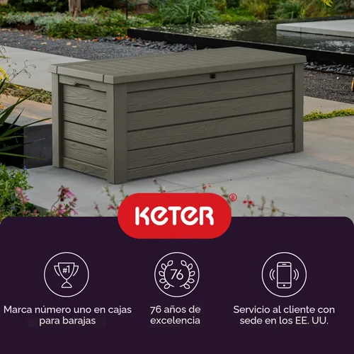 Miniatura 8 de Keter Westwood - Caja de almacenamiento grande de resina de 150 galones para muebles de patio, cojines de exterior, herramientas de jardín y Marrón