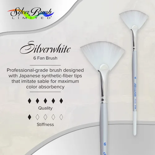 Miniatura 2 de Silver Brush Limited 1504S6 Silverwhite - Cepillo para abanico, acuarela, acrílicos, gouache o aceite, tamaño 6, mango corto