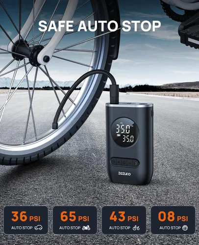 Miniatura 4 de Compresor de aire portátil para inflador de neumáticos, bomba de aire inalámbrica ZGZUXO 150PSI para neumáticos de automóvil con manómetro de luz