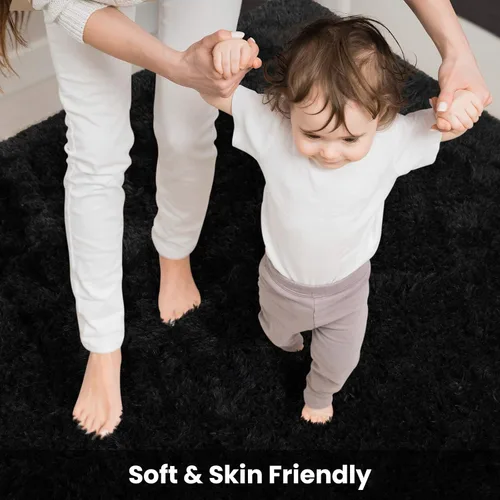 Miniatura 5 de Terrug Alfombra Corredor Negra Esponjosa para Dormitorio, 2x6 Pies Lindas Alfombras de Área de Pelo Largo para Pasillo, Alfombra de Felpa Suave