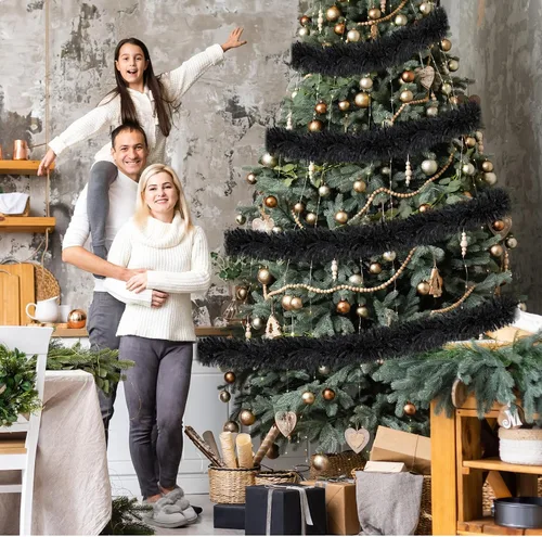 Miniatura 6 de Ceenna Guirnalda de oropel de Navidad de 150 pies, guirnalda metálica giratoria, brillante para colgar en el árbol de Navidad, suministros de Negro