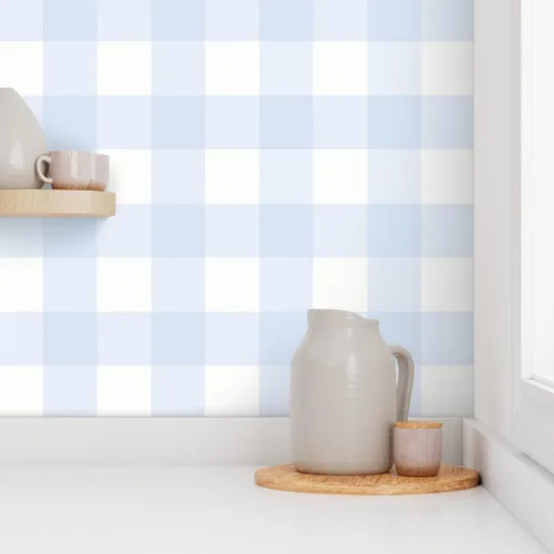 Miniatura 8 de Spoonflower Despegar y pegar papel tapiz Swatch - Azul Gingham grande Check Inch Niños Decoración del hogar Blanco Papel pintado extraíble