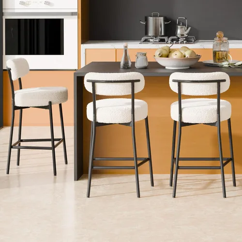 Miniatura 17 de Boucle - Juego de 2 taburetes de bar de altura de mostrador de 28 pulgadas, taburetes de bar modernos con asiento redondo de 4 pulgadas de grosor