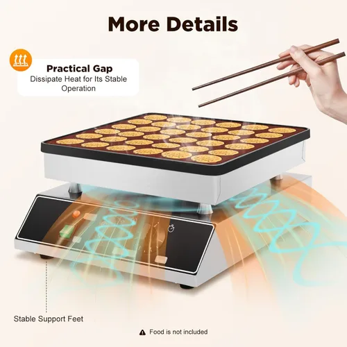 Miniatura 5 de Mini máquina eléctrica para hacer panqueques de 36 agujeros, 1000 W, plancha comercial holandesa para panqueques, máquina comercial para hacer