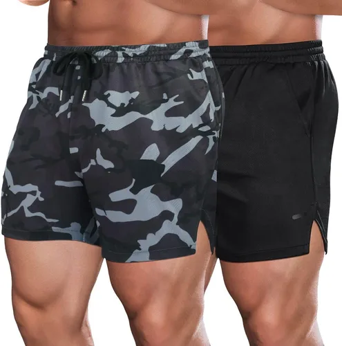 COOFANDY Paquete de 2 pantalones cortos de entrenamiento de gimnasio para hombre, pantalones de malla ligeros para culturismo, entrenamiento,